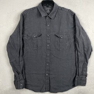J Crew Shirt Mens Large Gray Charcoal 100% Irish Linen Double Pocket Roll Tab
